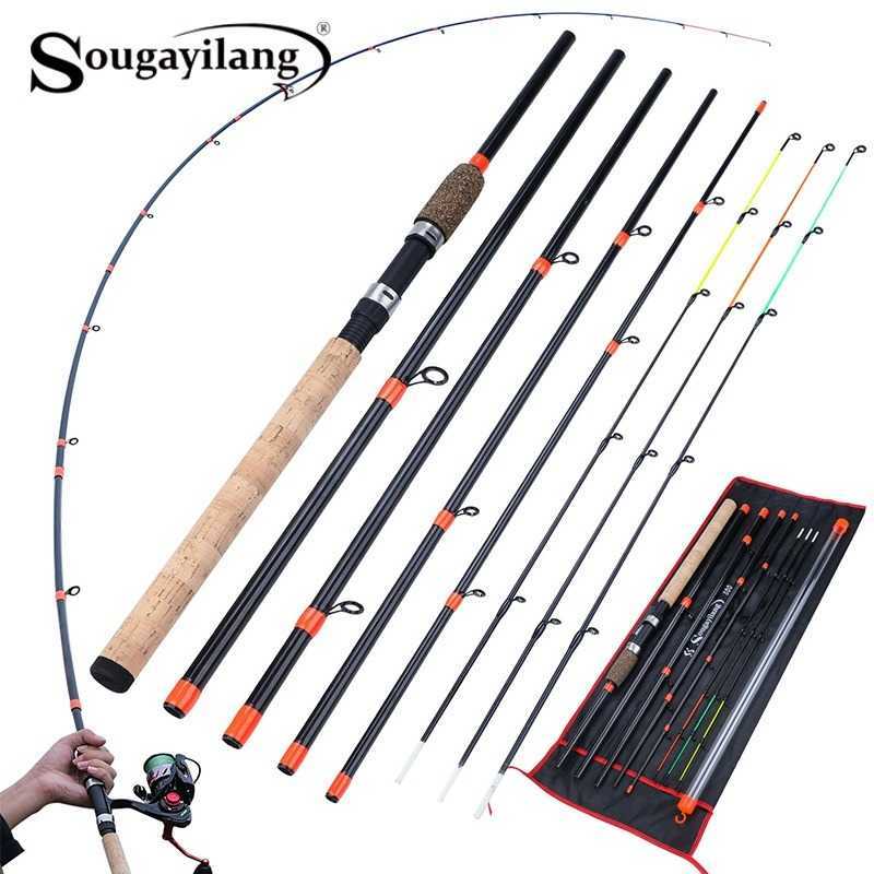 Boat Fishing Rods Sougayilang New Feeder Fishing Rod Lengthened Handle 6 Sections Fishing Rod L M H Power Carbon Fiber Travel Rod Fishing Tackle J2302