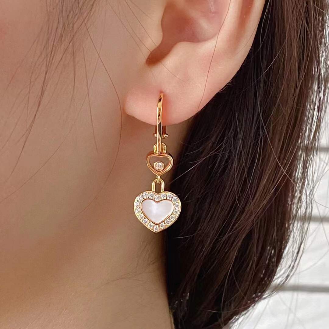 Fashion Geometric Red Heart Earring White Shell Dangle Earrings Wedding Single Diamond Fine Jewelry Gold Plated Tassel Design