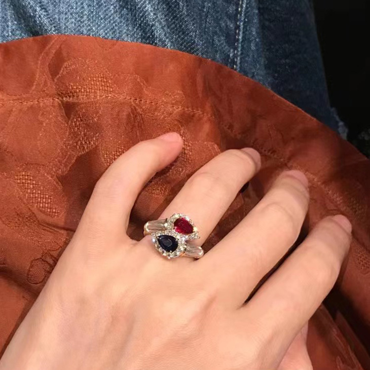Choucong Brand Wedding Rings Vintage Jewelry 925 Sterling Silver Gold Fill Water Drop Sapphire CZ Diamond Gemstones Party Women Romantic Open Adjustab