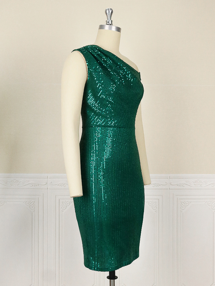 Party Dresses Large Size Sequins Dress Women Club Wear Bodycon One Shoulder Robes Femmes African Sleeveless Mini Inclined Shoulder Ball Gowns 230211