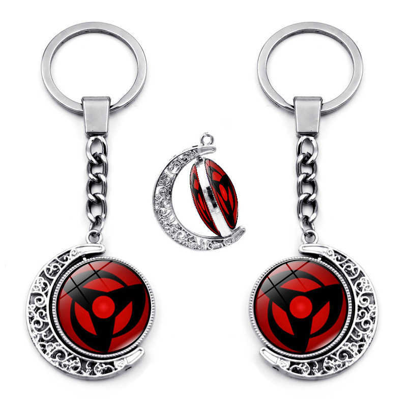 Key Rings Sharingan Eye Anime Keychain Accessories Uchiha Sasuke Kakashi Rotating Moon Pendant Metal Key Ring Key Chains for Women Jewelry G230210