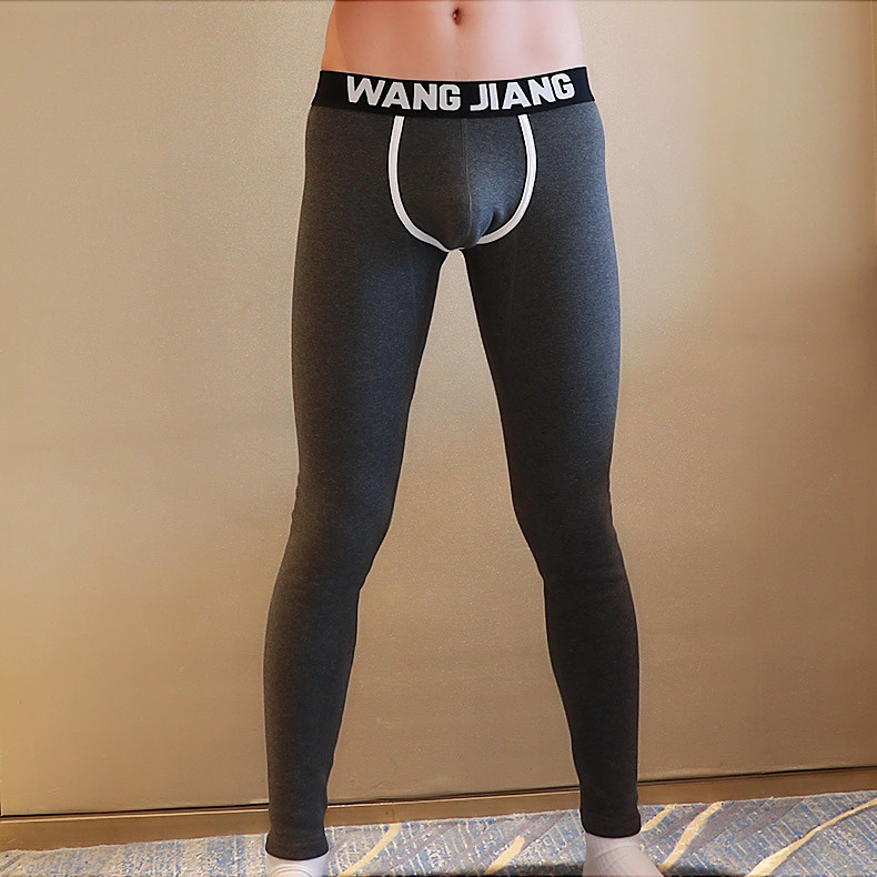 Men's Autumn Pants Fashion Solid Color Leggings Low Waist U-pouch Bag Push Up Men's Thermal Underwear Bottoms