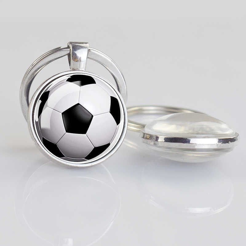 Key Rings Creative Football Pendant Keychain Double Side Sports Ball Basketball Tennis Golf Volleyball Glass Cabochon Gem Keyrings Pendant G230210