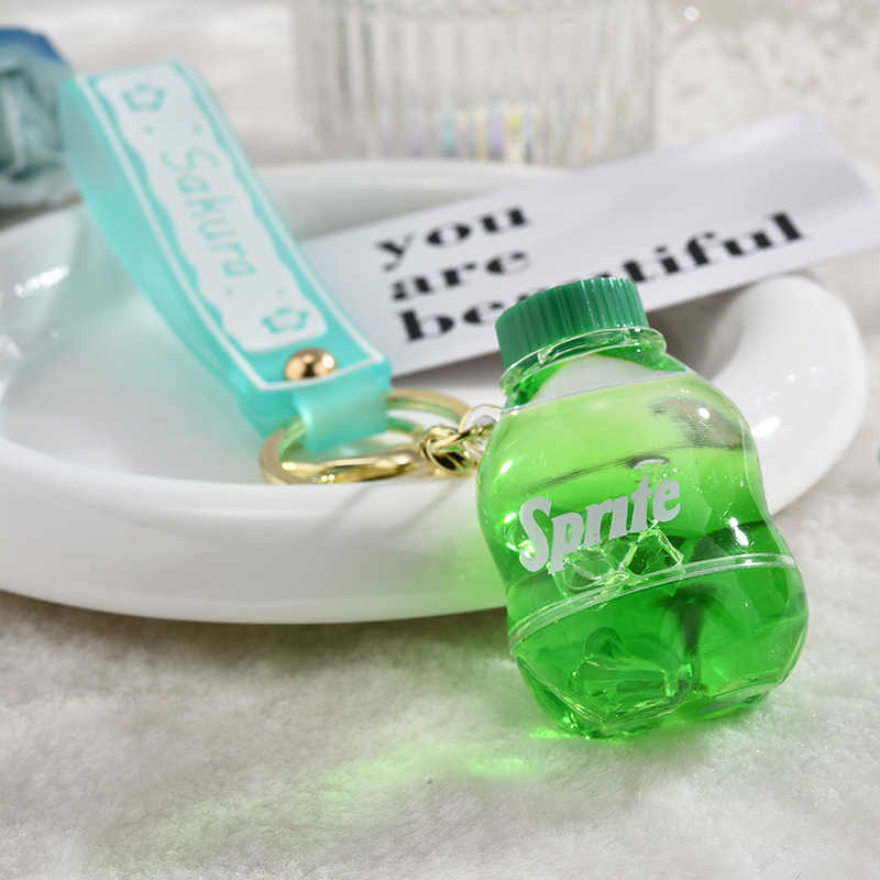 Key Rings Cartoon Summer Drink Bottle Keychains Acrylic Moving Liquid Quicksand Ice Keyring For Women Couple Bag Charm Key Chains Gifts G230210