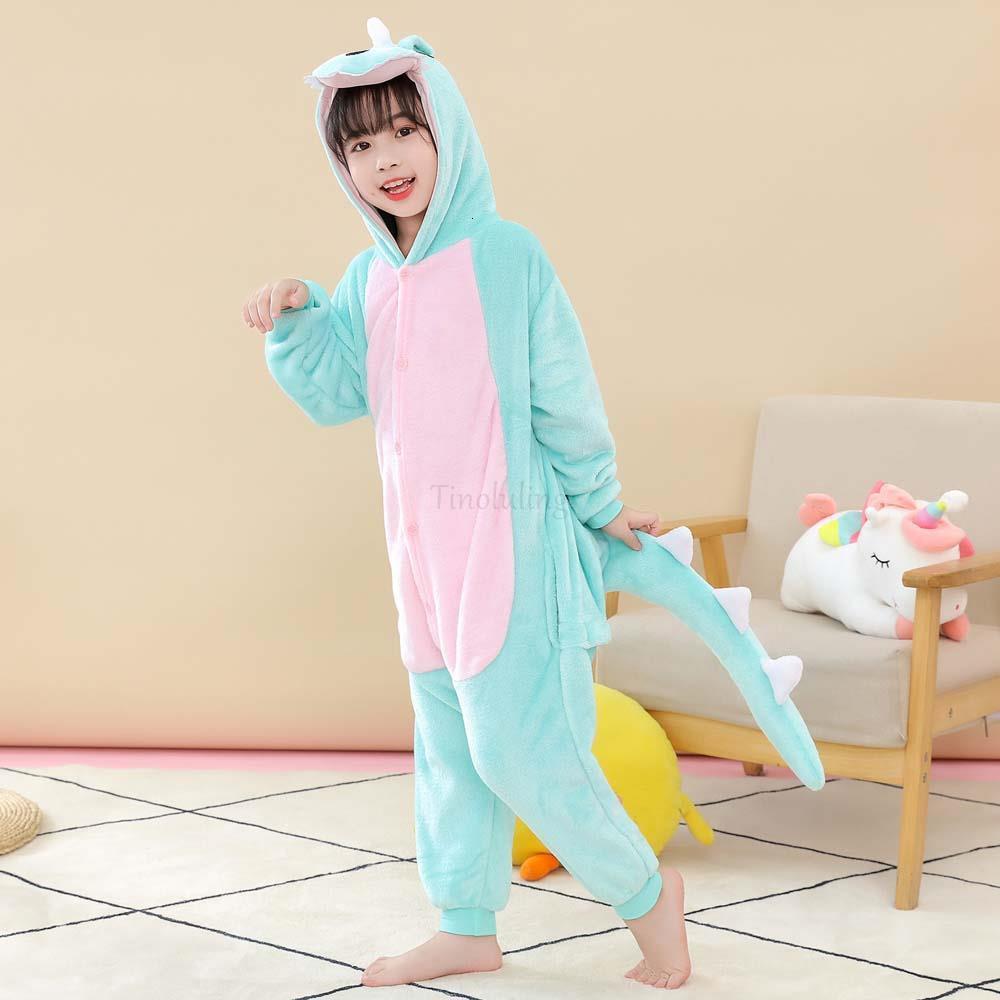 Pajamas Dragon Panda Licorne Flannel Winter Pajamas Children's Dinosaur Onesies Hooded Kigurumis Jumpsuit for 4 6 8 10 12 Year 230210