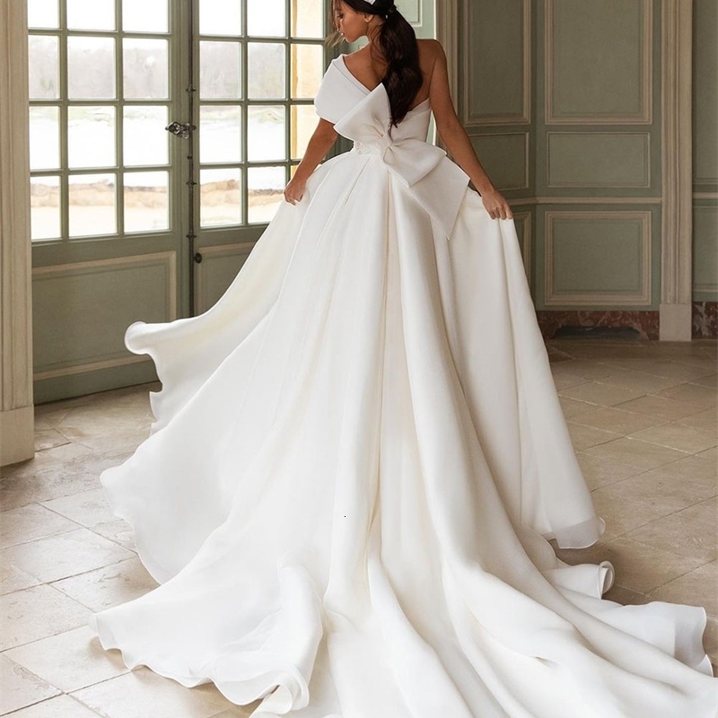 Party Dresses Sevintage Boho High Side Split Wedding Lace Appliques One Shoulder Bride Gowns with Big Bow Sleeveless A Line Dress 230211