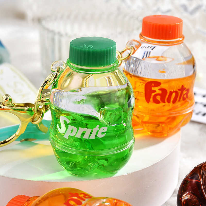 Key Rings Cartoon Summer Drink Bottle Keychains Acrylic Moving Liquid Quicksand Ice Keyring For Women Couple Bag Charm Key Chains Gifts G230210