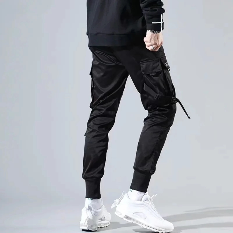 Men's Pants Ribbons Harem Joggers Men Cargo Pants Streetwear Hip Hop Casual Pockets Track Pants Male Harajuku Fashion Trousers 230211