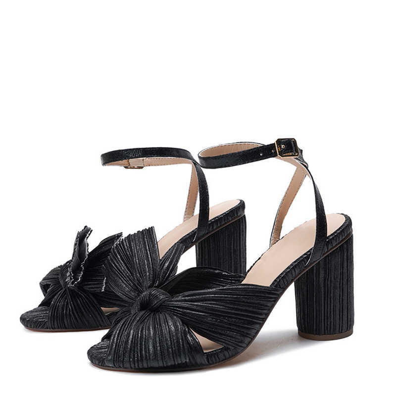 Sandals Baldauren Women Sandals New Brand Summer Shoes Pleated Bow-knot Round Heels Open Toe Dress Shoes Big Size Party Wedding Shoes z250418