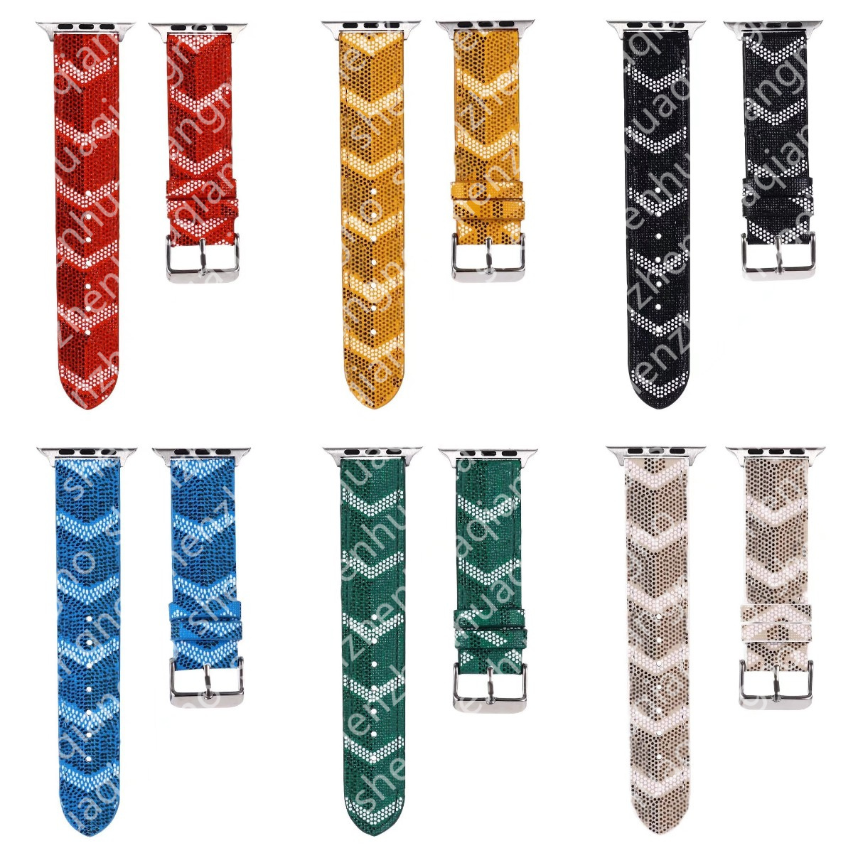 Watch Straps Guard 49mm 42mm Bands 38mm 40mm 44mm For Apple Watch Band iwatch series 6 3 4 5 SE 7 Strap PU Leather Bracelet Men Women Fashion Brown Luxury Print Striped