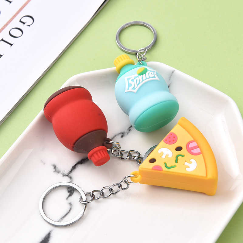 Key Rings Fashion PVC Rubber Keychain Burger Keychain Cute Expression French Fries Pizza Hot Dog Bag Pendant Keyring Friend Gift jewelry G230210