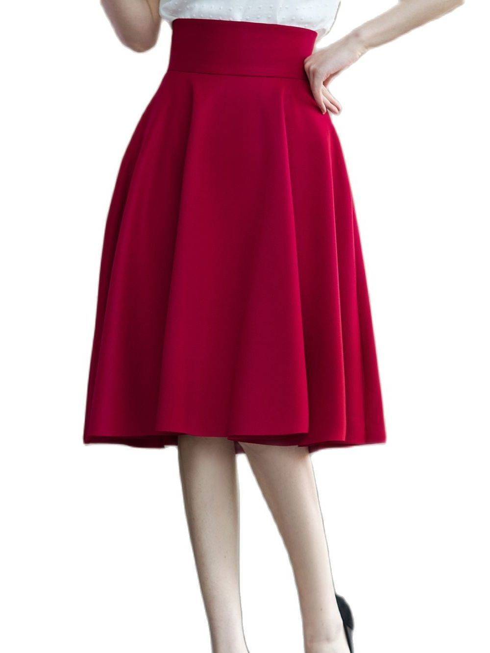 Skirts XS-5XL Women Skirt High Waisted Skirt Female White Knee Length Bottoms Pleated Skirt Saia Midi Pink Black Red Blue Burgundy 230211