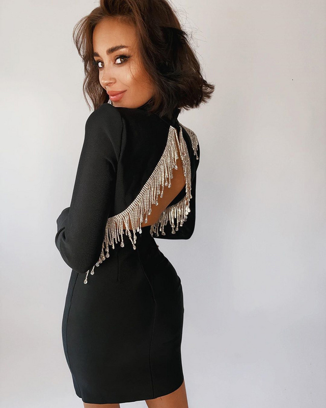 Party Dresses High Quality Red Black Sexy Fashion Sparkly Backless Diamonds Tassel Rayon Bandage Cocktail Vestidos 230211