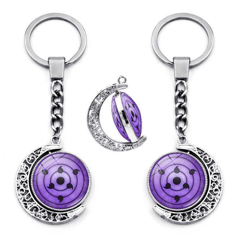Key Rings Sharingan Eye Anime Keychain Accessories Uchiha Sasuke Kakashi Rotating Moon Pendant Metal Key Ring Key Chains for Women Jewelry G230210