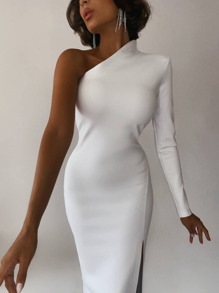 Party Dresses Long Elegant for Women Summer One Shoulder Maxi Bodycon Sexy Black Slit Fomal Wedding Evening 230211