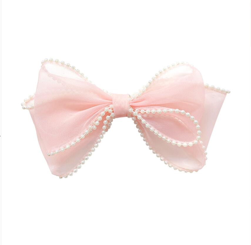 Hair Accessories Women Elegant Pearls Chiffon Ribbon Bow Scrunchie Tie Sweet Decorate Bands Headband Fashion Drop Delivery 2021 Baby Kids