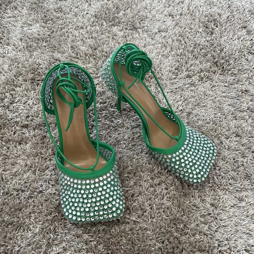 Sandals 9CM High Heels Women Sandals Crystal Sandal Shoes Woman High Heel Shoe Womens Ankle Strap Summer Sandals Rhinestone Pumps G230211