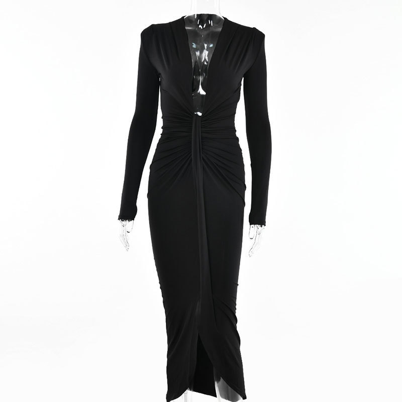 Party Dresses GACVGA Elegant Pleated Casual Bodycon Long Autumn Winter Women Slim Evening Robe Sexy Bandage Ladies 230211