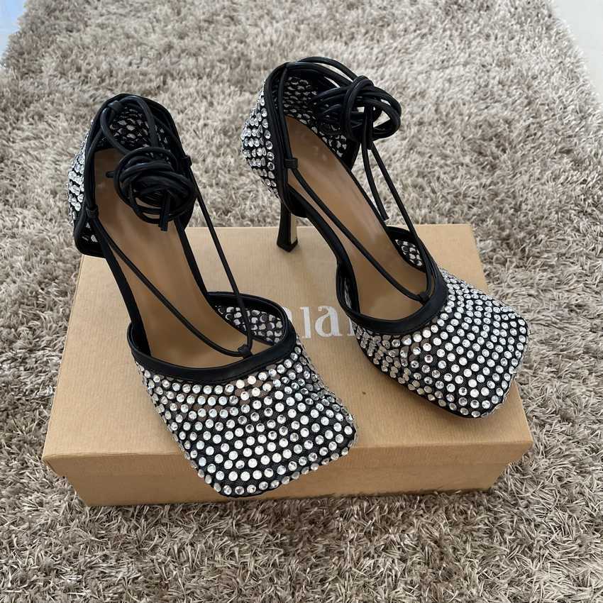 Sandals 9CM High Heels Women Sandals Crystal Sandal Shoes Woman High Heel Shoe Womens Ankle Strap Summer Sandals Rhinestone Pumps G230211