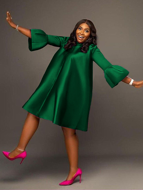 Party Dresses Women Loose Dress Three Quarter Sleeves Oversized Yellow Green Pink Casual Fashion Ladies Classy Summer Autumn Robes Gowns 230211