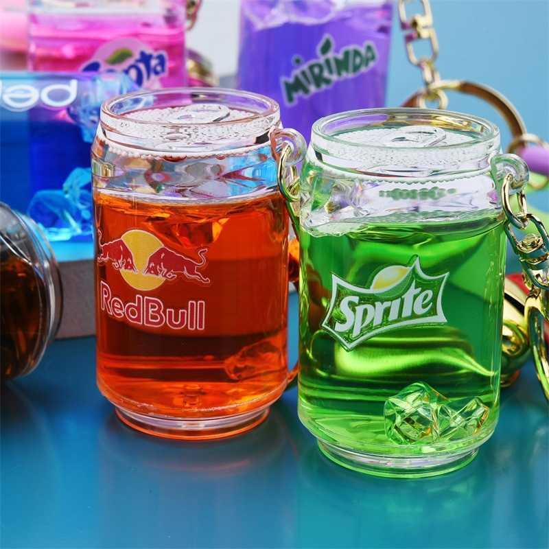 Key Rings Simulated Beverage Bottle Keychain Liquid Floating Ice Acrylic Keyring Men Women Bag Pendant Children Drink Bottle Key Chains G230210