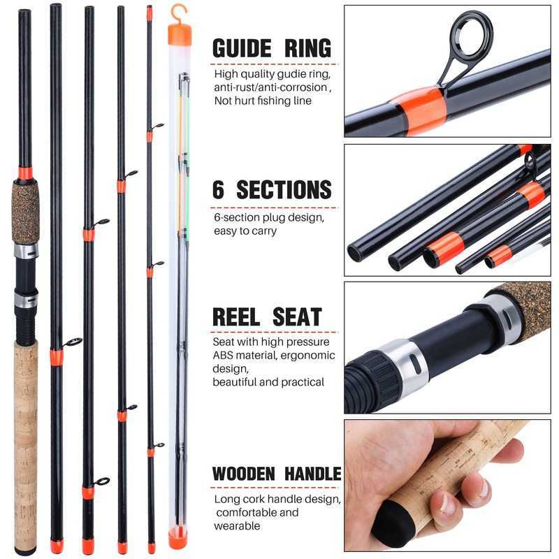 Boat Fishing Rods Sougayilang New Feeder Fishing Rod Lengthened Handle 6 Sections Fishing Rod L M H Power Carbon Fiber Travel Rod Fishing Tackle J2302