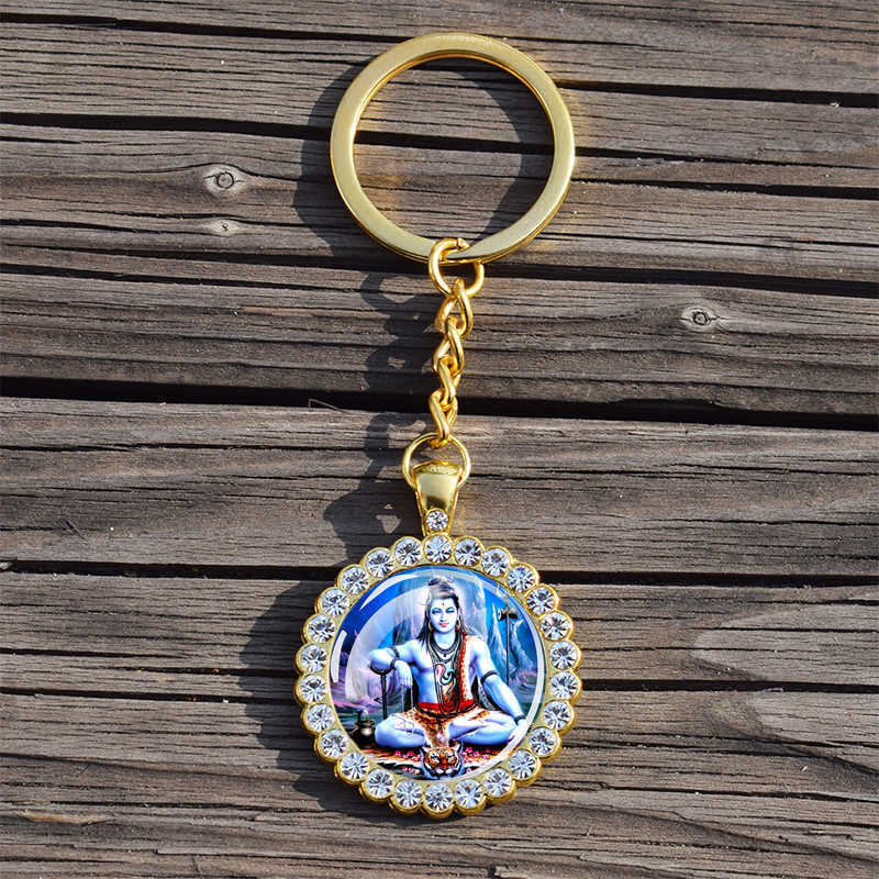 Key Rings Shiva Nataraja Keychain Buddhist Jewelry Lakshmi Goddess Rhinestone Pendant Hinduism Amulet Keyring Gift G230210