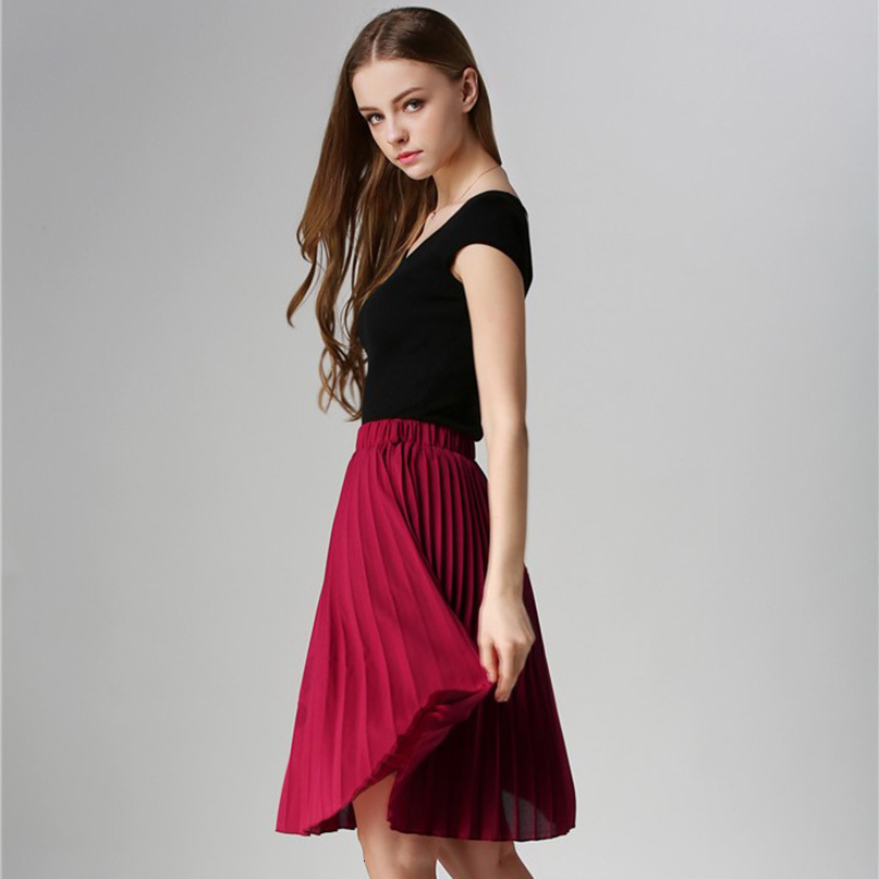 Skirts Women Chiffon Pleated Skirt Vintage High Waist Tutu Skirts Womens Saia Midi Rokken Summer Style Jupe Femme Skirt 230211