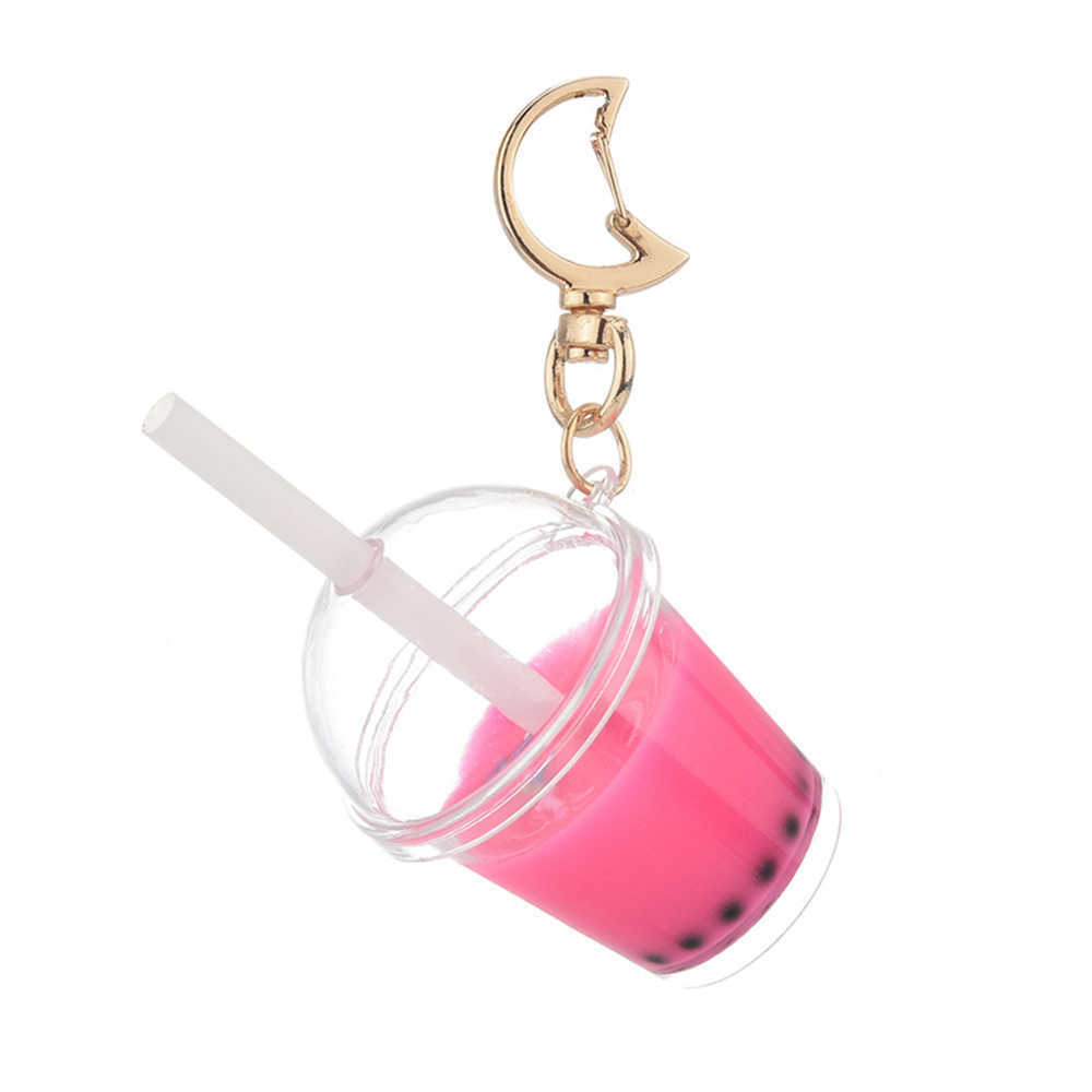Key Rings Cute Mini Bubble Tea Keychain For Women Acrylic Simulation Bubble Cup Moon Key Chains with Straw Girl Gift Decoration Pendant G230210