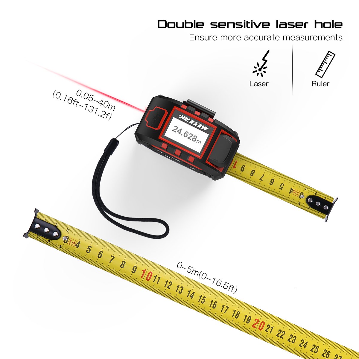 Tape Measures Meterk Portable 2 in 1 LCD Laser Distance Meter Multifunctional Laser Tape Measure 131Ft/40M 16Ft/5M Laser Measuring Instruments 230211