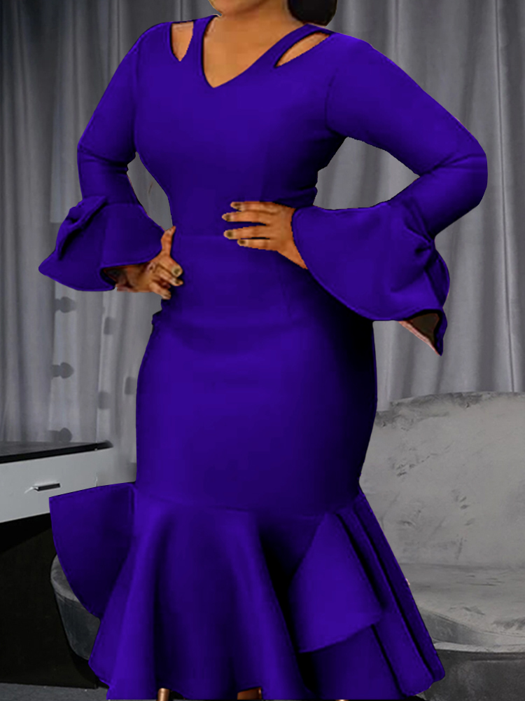 Party Dresses Women Bodycon Party Dress Long Flare Sleeves Cold Shoulder Ruffles Bowtie Elegant Slim Evening Birthday Event Robes Female 4XL 230211