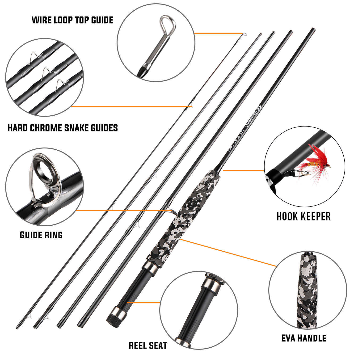 Boat Fishing Rods Sougayilang 5# Fly Fishing Rod Lightweight Ultra Portable 5 Section Carbon Fiber Rod Graphite EVA Handle Travel Fly Rod Pesca J23021