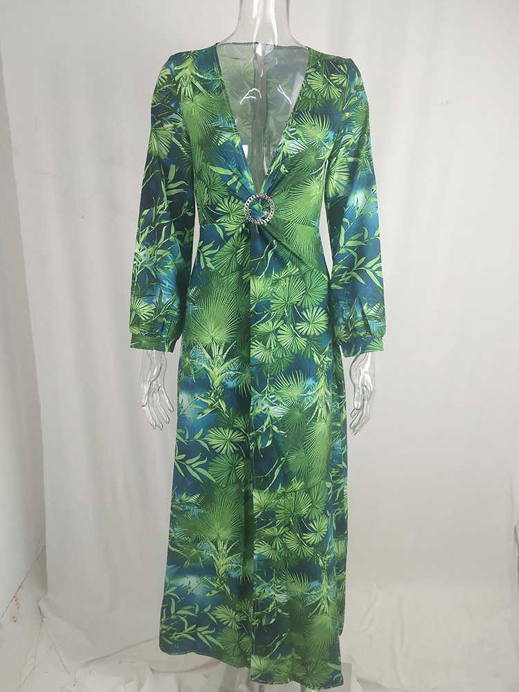 Party Dresses Tropical Print Plunging Neck Split Thigh Maxi Dress Women Sexy Long Dresses T230210