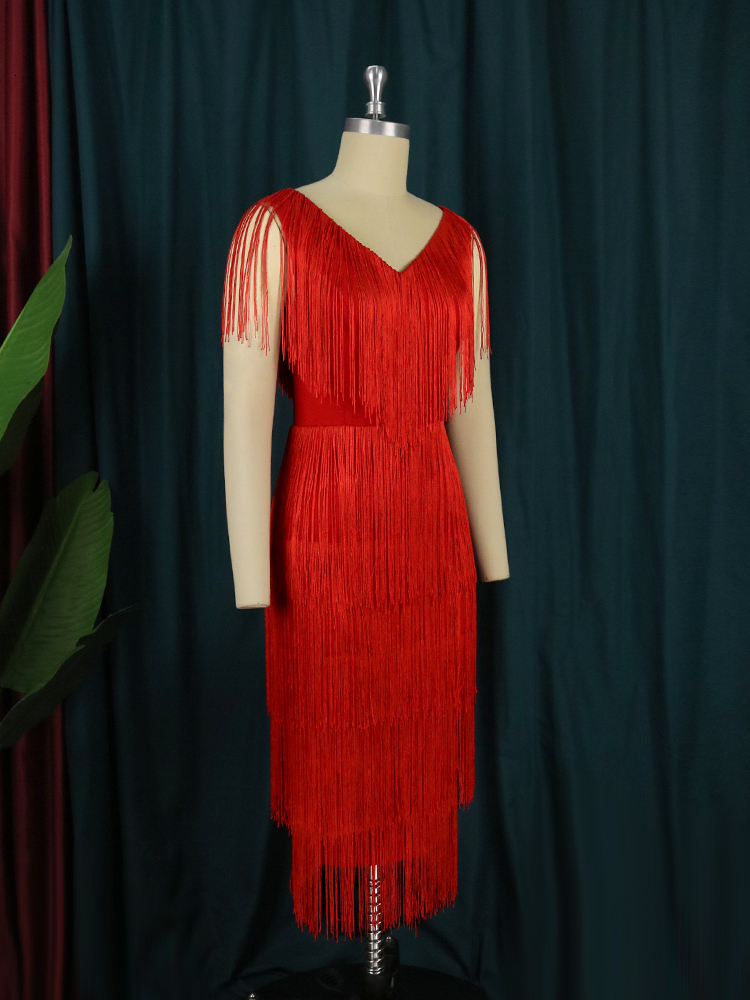 Party Dresses Red Tassel Dresses Women Sexy V Neck Fringe Cocktail Event Party Outfits Sleeveless Summer Fashion Gowns for Ladies 230211