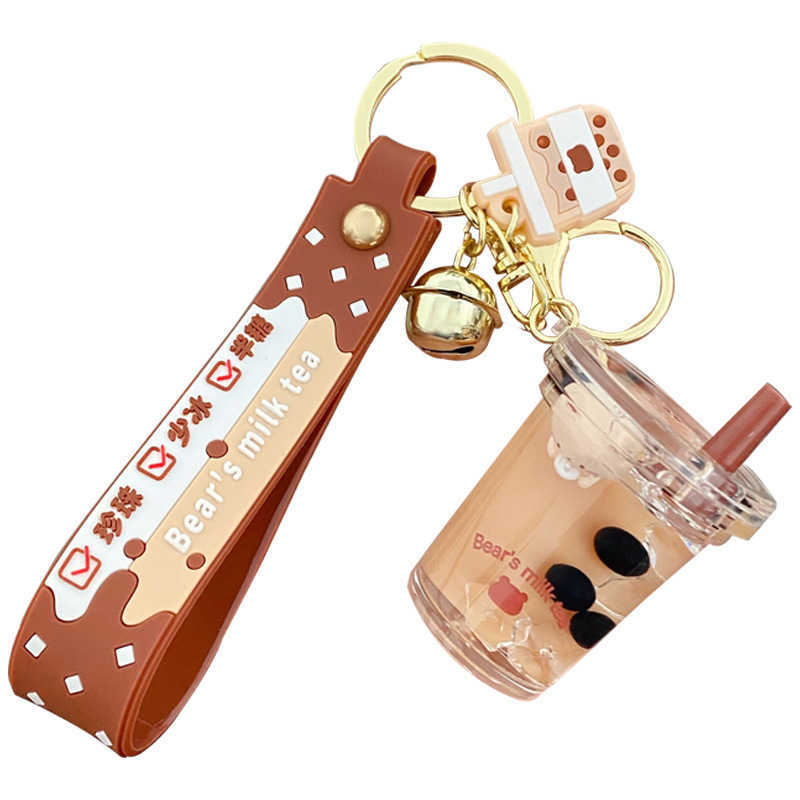 Key Rings Bears Milk Tea Liquid Keychain for Women Girls Tea Cup Design Tapioca Ball Drink Boba Milk Keyring Floating Quicksand Key Chain G230210