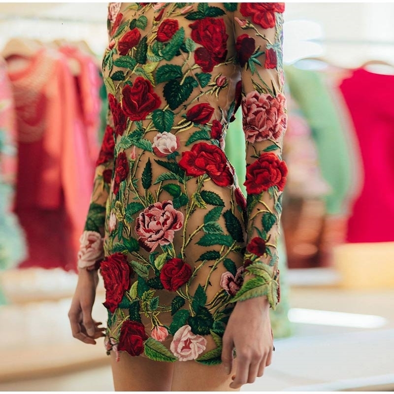 Party Dresses Sexy Embroidered Lace printed Dresses Women Elegant Half High Collar Mini Dress Lady Wedding Party Club EveningBodycon Dress 230211