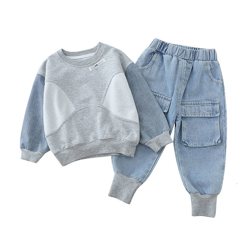 Sets Suits Baby Boys solid color Sweatshirt Sports Hoody jeans Clothing Set Toddler Kids Tracksuit Children Spring Autumn Clothes 2 7Y 230210