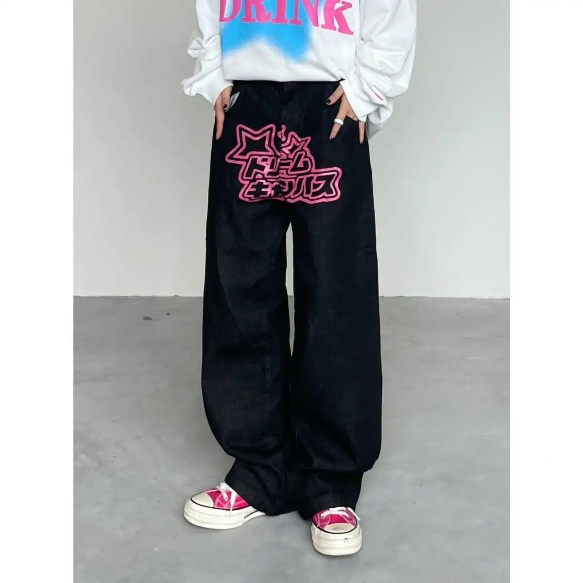 Men's Jeans American retro alphabet jeans printing straight high-grade men and women hip-hop trend loose all-match long pants 230211