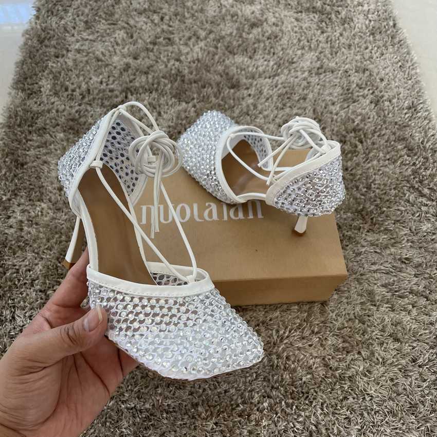 Sandals 9CM High Heels Women Sandals Crystal Sandal Shoes Woman High Heel Shoe Womens Ankle Strap Summer Sandals Rhinestone Pumps G230211
