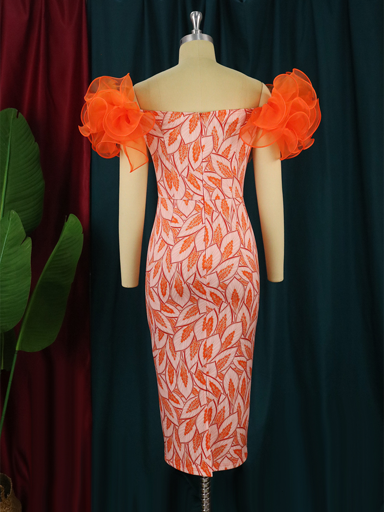 Party Dresses Red Midi for Women Wedding Evening Strapless Short Sleeve Print Robes Femmes Pencil Birthday Celebrate Summer 4XL 230211