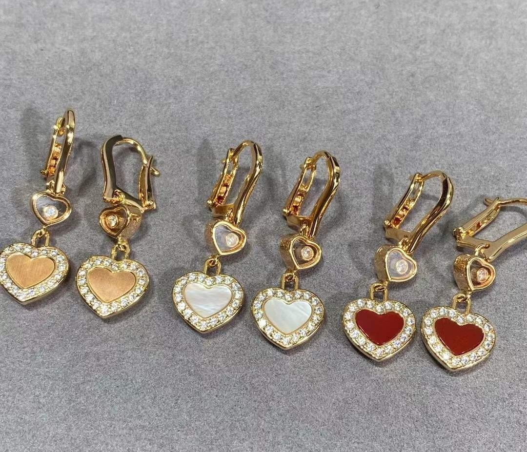 Fashion Geometric Red Heart Earring White Shell Dangle Earrings Wedding Single Diamond Fine Jewelry Gold Plated Tassel Design