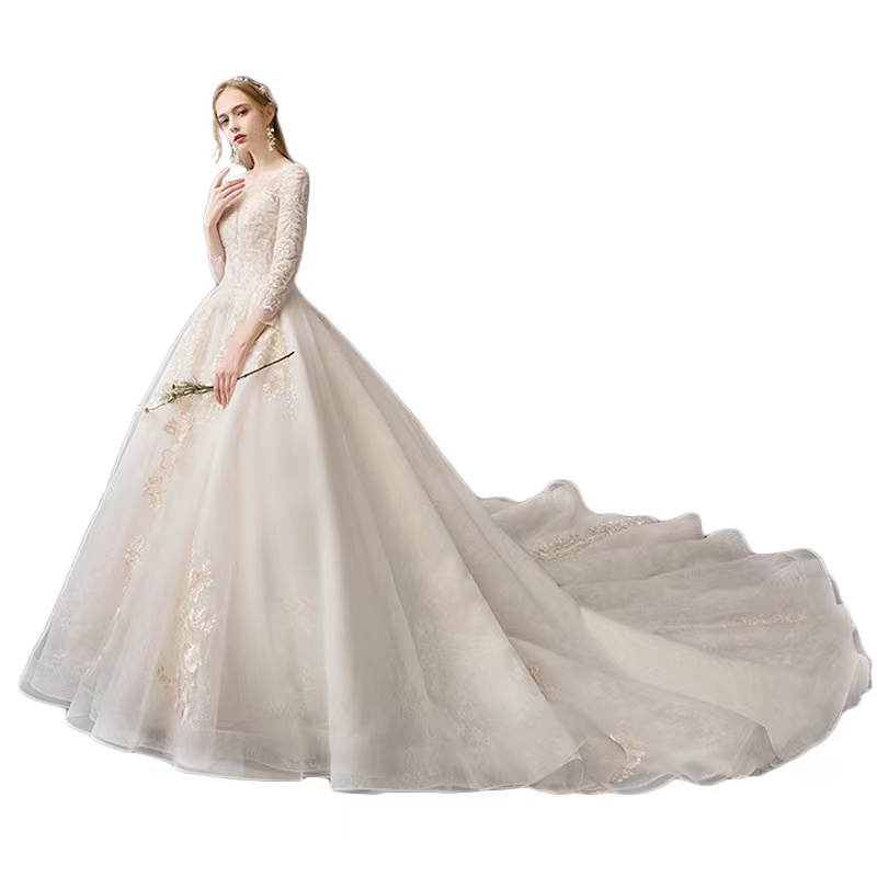 Modest Long Sleeve Ball Gown Wedding Dresses Bridal Gowns Sheer Jewel Neck Lace Appliqued Sequins Plus Size Embroidery Robe De Mariee Custom Made