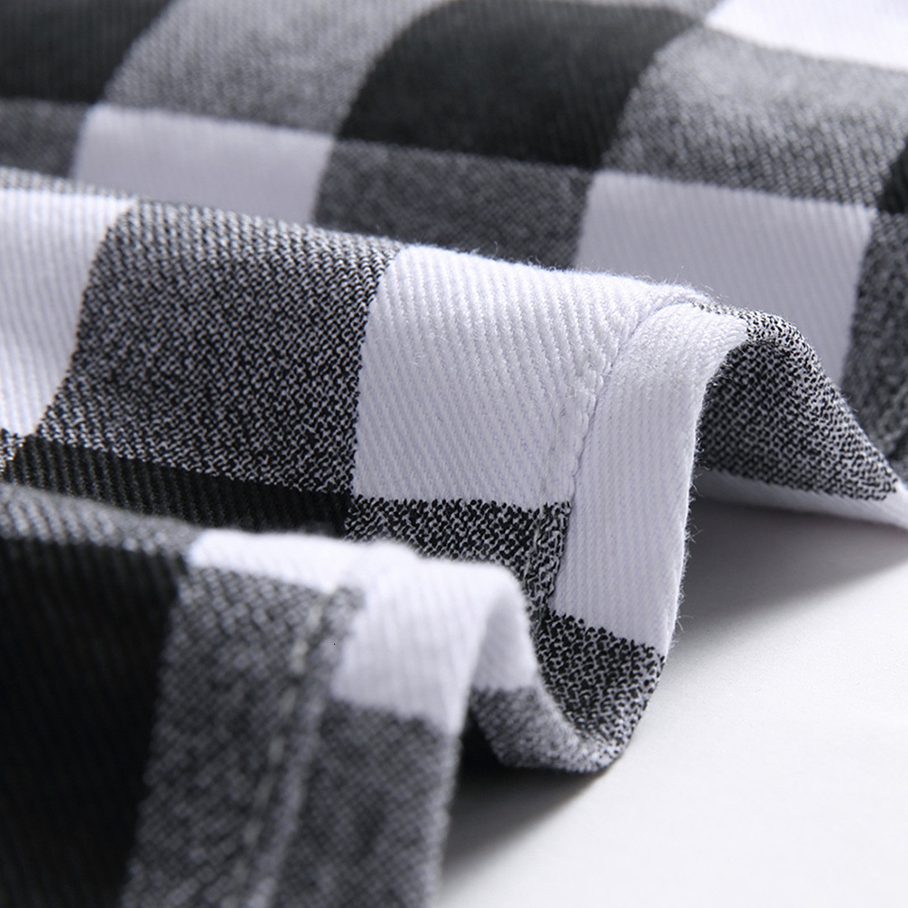 Men's Jeans Black and White Plaid Printed Fashion Check Digital Print Slim Straight Pants Stretch Trousers 230211