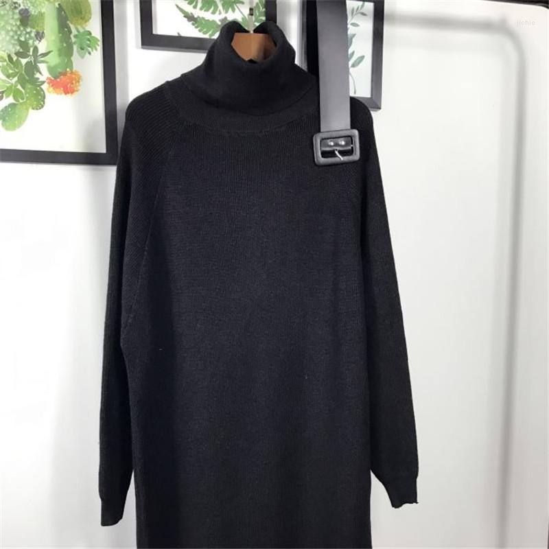 Casual Dresses WAVSIYIER Women Knitted Dress Female Autumn Winter Jumper Woman Solid Brown Belt Turtleneck Collar Maxi Sweater
