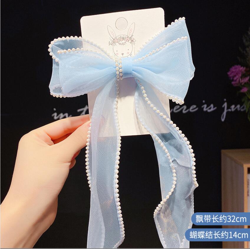 Hair Accessories Women Elegant Pearls Chiffon Ribbon Bow Scrunchie Tie Sweet Decorate Bands Headband Fashion Drop Delivery 2021 Baby Kids