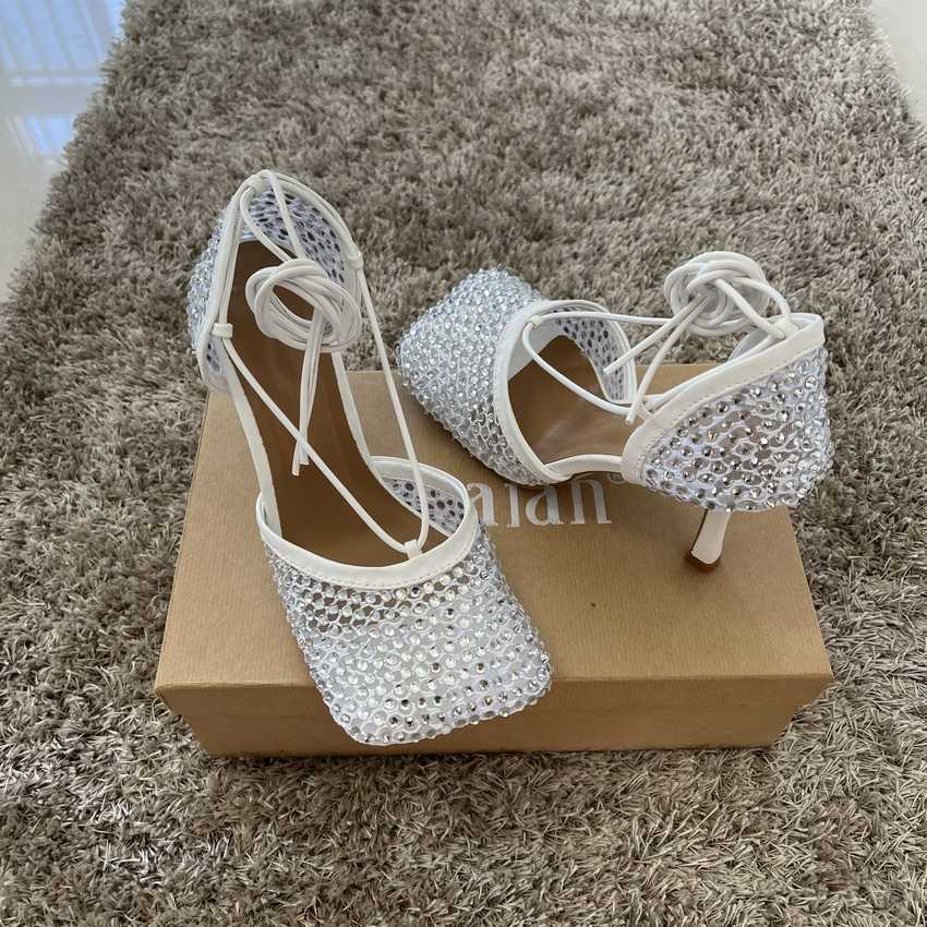Sandals 9CM High Heels Women Sandals Crystal Sandal Shoes Woman High Heel Shoe Womens Ankle Strap Summer Sandals Rhinestone Pumps G230211