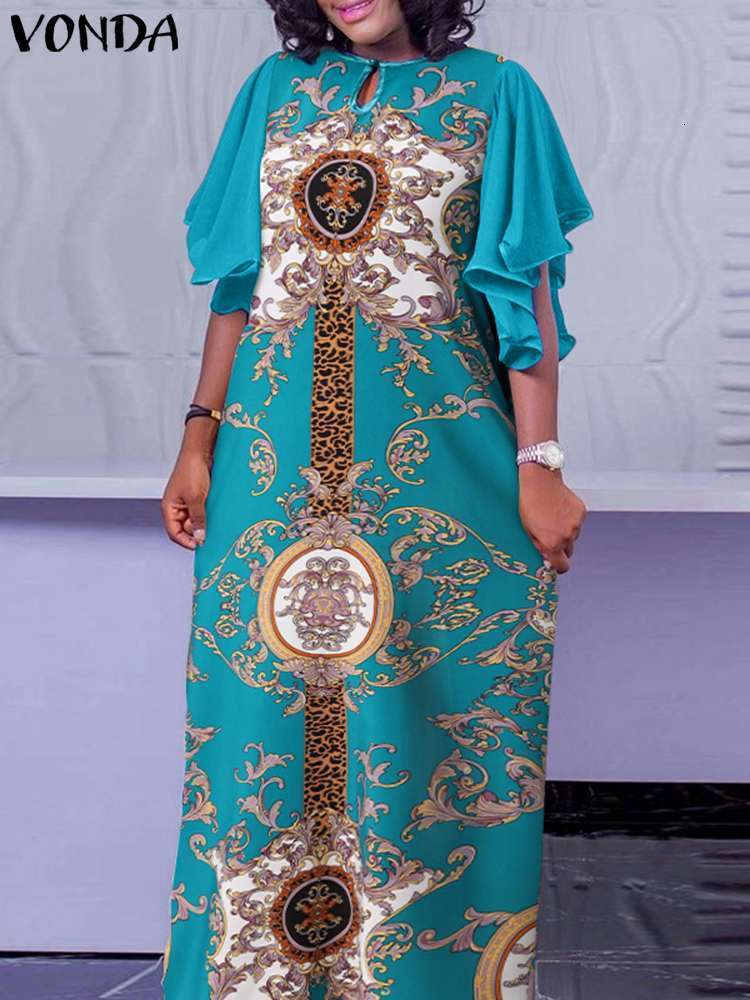 Party Dresses VONDA Bohemian Maxi Dress Women Half Sleeve Ruffled Vintage Printed Robe Femme Summer Casual Loose Ruffles Vestidos 230211