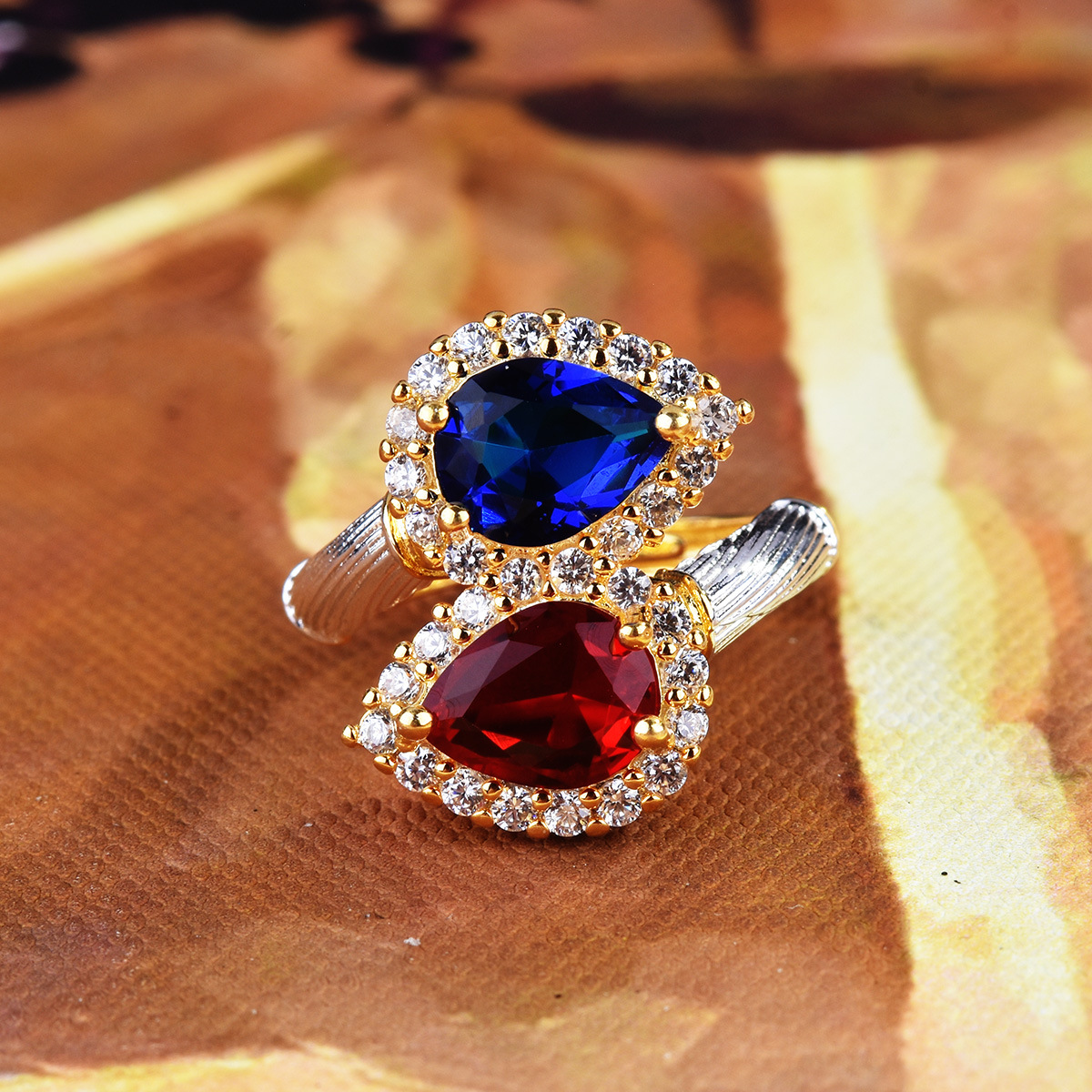 Choucong Brand Wedding Rings Vintage Jewelry 925 Sterling Silver Gold Fill Water Drop Sapphire CZ Diamond Gemstones Party Women Romantic Open Adjustab