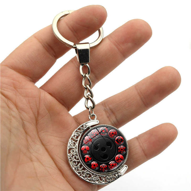 Key Rings Sharingan Eye Anime Keychain Accessories Uchiha Sasuke Kakashi Rotating Moon Pendant Metal Key Ring Key Chains for Women Jewelry G230210