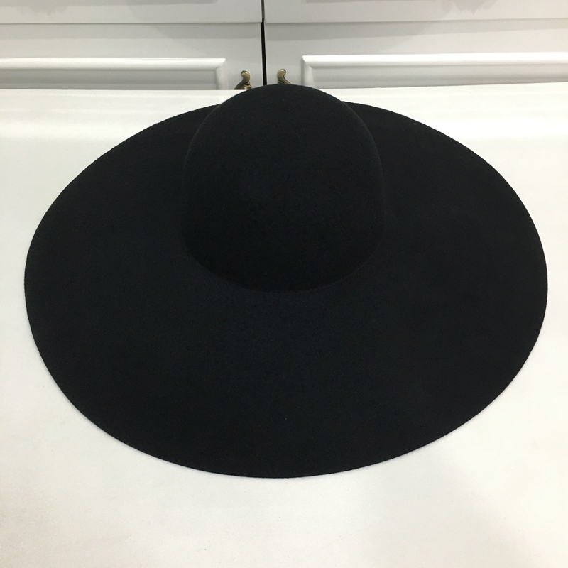Cloches hukaili Retro Style Warm Wide Brim Wool Fedora Big Hat Black Felt Floppy Winter for Women Party Church Wedding 230211